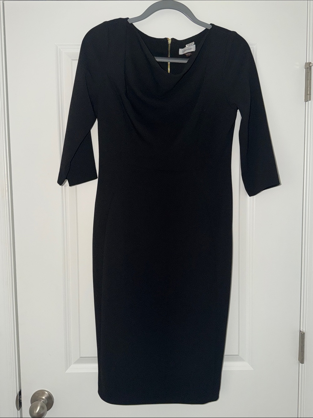 Calvin Klein Black Three-quarter Sleeve Cowl Neck Sheath Dress